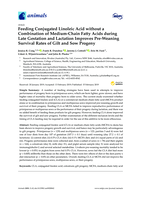 Feeding conjugated linoleic acid without a combination of medium-chain fatty acids during late gestation and lactation improves pre-weaning survival rates of gilt and sow progeny