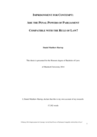 Imprisonment for contempt: Are the penal powers of parliament compatible with the rule of law?