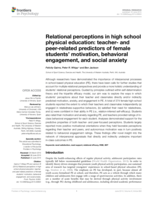 Relational perceptions in high school physical education: teacher- and peer-related predictors of female students’ motivation, behavioral engagement, and social anxiety
