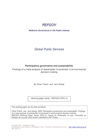 Participatory governance and sustainability: Findings of a meta-analysis of stakeholder involvement in environmental decision making