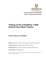 Testing of the FolksWind 1.5kW vertical axis wind turbine