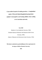 Cross-cultural aspects of reading practices: a longitudinal study of Thai and Indian/Bangladeshi postgraduate students' metacognitive and framing abilities when reading at an Australian university