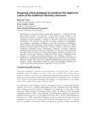 Designing critical pedagogy to counteract the hegemonic culture of the traditional chemistry classroom