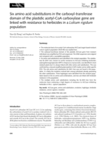 Six amino acid substitutions in the carboxyl-transferase domain of the plastidic acetyl-CoA carboxylase gene are linked with resistance to herbicides in a Lolium rigidum population