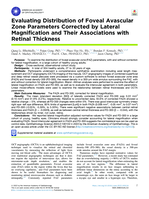 Evaluating distribution of foveal avascular zone parameters corrected by lateral magnification and their associations with retinal thickness