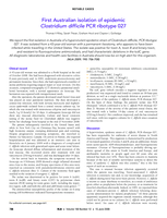 First Australian isolation of epidemic Clostridium difficile PCR ribotype 027