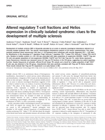 Altered regulatory T-cell fractions and Helios expression in clinically isolated syndrome: Clues to the development of multiple sclerosis