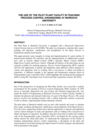 The use of the pilot plant facility in teaching process control engineering at Murdoch University