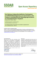 Der Beitrag zivilgesellschaftlicher Partizipation zur Effektivitätssteigerung von Governance Eine Analyse umweltpolitischer Beteiligungsverfahren im transatlantischen Vergleich