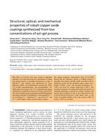 Structural, optical, and mechanical properties of cobalt copper oxide coatings synthesized from low concentrations of sol-gel process