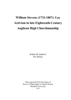William Stevens (1732-1807): Lay activism in late Eighteenth-Century Anglican high churchmanship