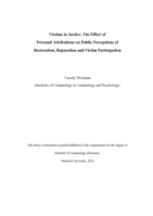 Victims in justice: The effect of personal attributions on public perceptions of restoration, reparation and victim participation