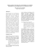 Critical reflective practice and workplace learning: Impediments and possibilities in teacher education