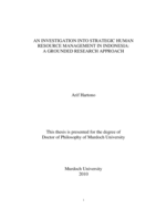 An investigation into strategic human resource management in Indonesia: a grounded research approach