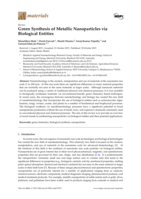 Green synthesis of metallic nanoparticles via biological entities