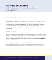 University of Canberra: Healthpact Research Centre for Health Promotion and Wellbeing