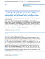 A simplified (modified) Duke Activity Status Index (M-DASI) to characterise functional capacity: A secondary analysis of the Measurement of Exercise Tolerance before Surgery (METS) study