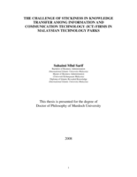 The challenge of stickiness in knowledge transfer among information and communication technology (ict) firms in Malaysian technology parks