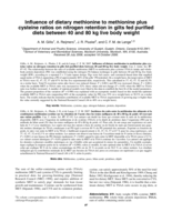 Influence of dietary methionine to methionine plus cysteine ratios on nitrogen retention in gilts fed purified diets between 40 and 80 kg live body weight