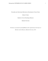 Personality and achievement motivation as determinants of career choice