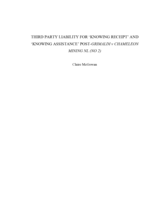 Third party liability for 'knowing receipt' and 'knowing assistance' post-Grimaldi v Chameleon mining NL (No. 2)