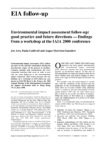 Environmental Impact Assessment follow-up: good practice and future directions – findings from a workshop at the IAIA 2000 conference