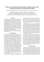 Valence, arousal and dominance estimation for English, German, Greek,Portuguese and Spanish lexica using semantic models
