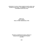 Efficiency wages, public service motivation and effort in Malaysia: An empirical case study of Universiti Sains Malaysia