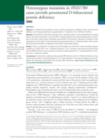 Heterozygous mutations in HSD17B4 cause juvenile peroxisomal D-bifunctional protein deficiency