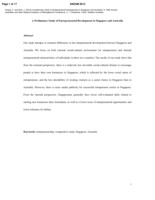 A preliminary study of entrepreneurial development in Singapore and Australia