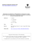 Evaluation of resistance to Phytophthora cinnamomi in seed-grown trees and clonal lines of Eucalyptus marginata inoculated in lateral branches and roots