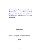 Examining the factors which influence performance measurement and management in the Thai banking industry: an application of the balanced scorecard framework