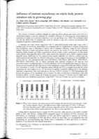 Influence of nutrient asynchrony on whole body protein retention rate in growing pigs