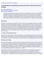 Using a questionnaire to monitor social constructivist reform in university teaching