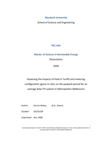 Assessing the impacts of feed in tariffs and metering configuration (gross or net), on the payback period for an average solar PV system in metropolitan Melbourne