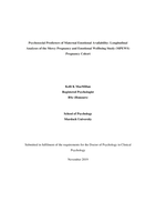 Psychosocial predictors of maternal emotional availability: Longitudinal analyses of the Mercy Pregnancy and Emotional Wellbeing Study (MPEWS) pregnancy cohort