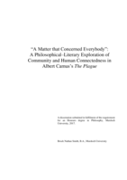 “A Matter that Concerned Everybody”: A Philosophical–Literary Exploration of Community and Human Connectedness in Albert Camus’s The Plague