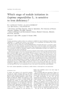 Which stage of nodule initiation in Lupinus angustifolius L. is sensitive to iron deficiency?