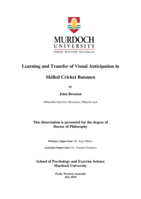 Learning and transfer of visual anticipation in skilled cricket batsmen