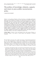 The politics of knowledge: ethnicity, capacity and return in post-conflict reconstruction policy