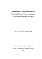 Implementing a relational worldview: Watershed Torbay, Western Australia - connecting community and place
