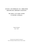 Ecology and hydrology of a threatened groundwater-dependent ecosystem: the Jewel Cave karst system in Western Australia