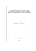 Technology transfer for sustainable development through clean development mechanism (CDM): the Bangladesh perspectives