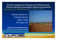 Remote Indigenous Housing and Infrastructure: Factors affecting successful regional governance