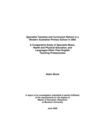 Specialist teachers and curriculum reform in a Western Australian primary school in 2002: a comparative study of specialist music, health and physical education, and languages-other-than-English teaching professionals