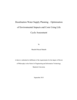 Desalination water supply planning – Optimisationof environmental impacts and costs using lifecycle assessment