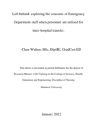 Left behind: Exploring the concerns of Emergency Department staff when personnel are utilised for inter-hospital transfer