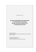 Environmental performance assessment of a microfiltration technology - the Sky Juice water treatment unit - for developing countries