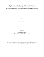 Righteousness in the Concept of Covenantal Nomism:  An Exegetical Study of the Psalms of Solomon and Paul's Letters