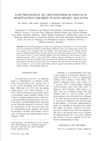 Low prevalence of Cryptosporidium parvum in hospitalized children in Kota Bharu, Malaysia